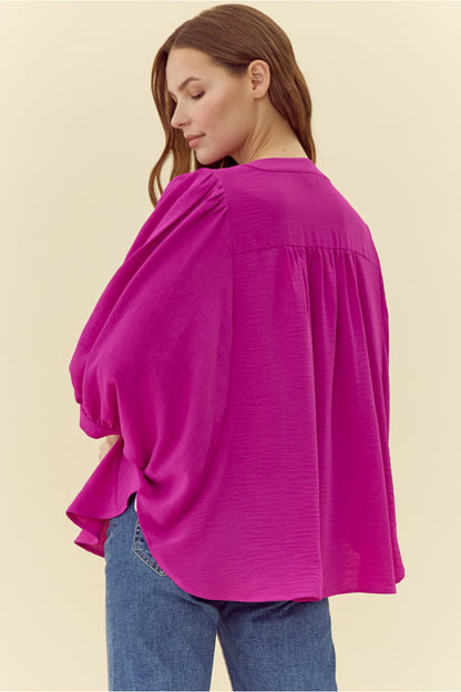 Magenta V-Neck Blouse