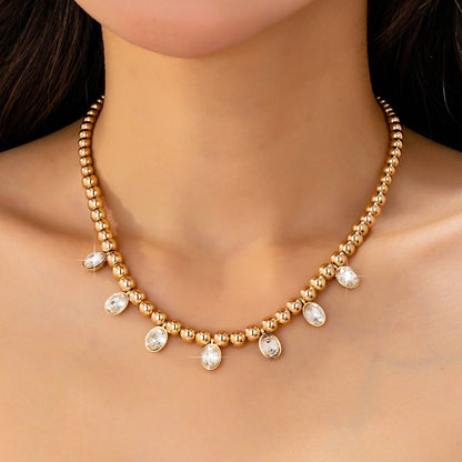 Oval Stone Beaded Ball Chain necklace | 80N92776: GOLD
