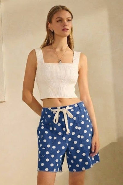 Blue/White Polka-dot Drawstring Shorts