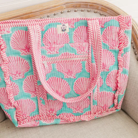 Heart of Grace Sanibel Pink Shell | Large Quilted Ruffle Tote Bag