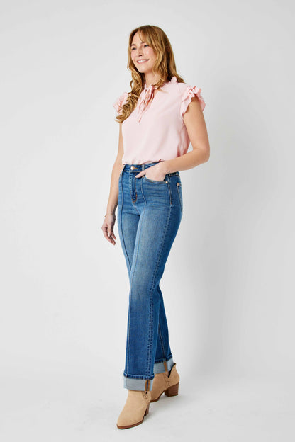 Judy Blue HW Front Seam Detail & Cuffed Straight Leg Jean 82571