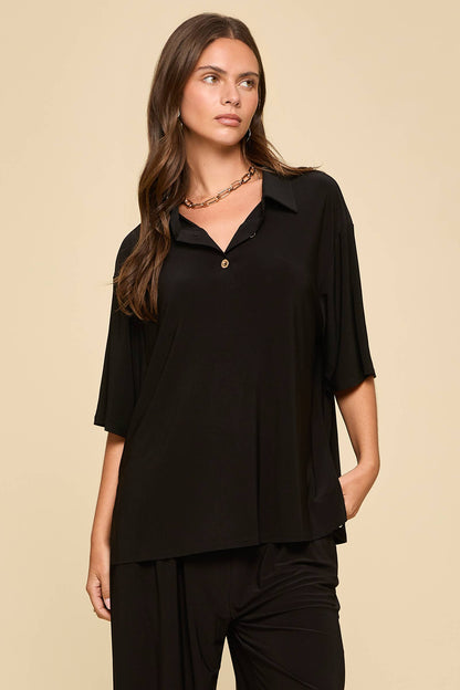 2-Piece Blouse + Relaxed Pants Resort Wear Black Set