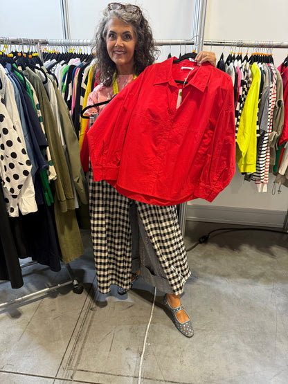 Brad & Rena Relaxed Button-Front Shirt Jacket - Red