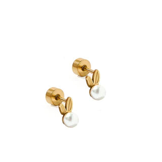 LINNY CO Flat Back Screwback Stud Earrings Heidi Pearl Bunny