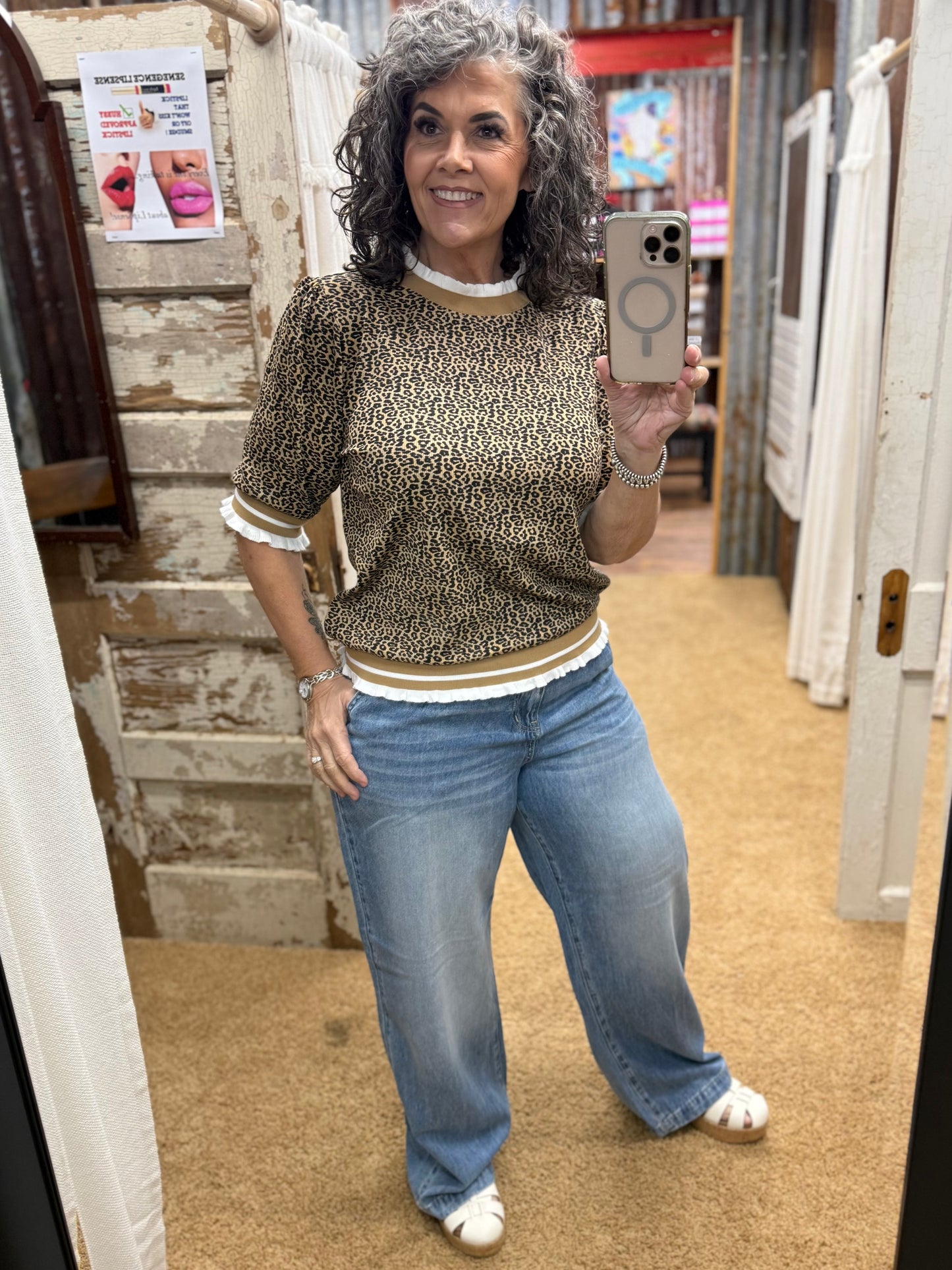 Taupe Leopard Print Knit Sweater