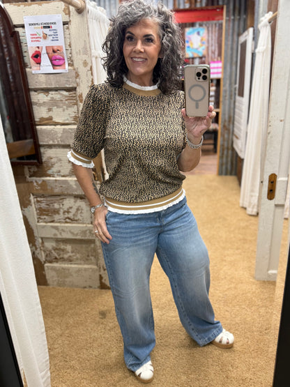 Taupe Leopard Print Knit Sweater