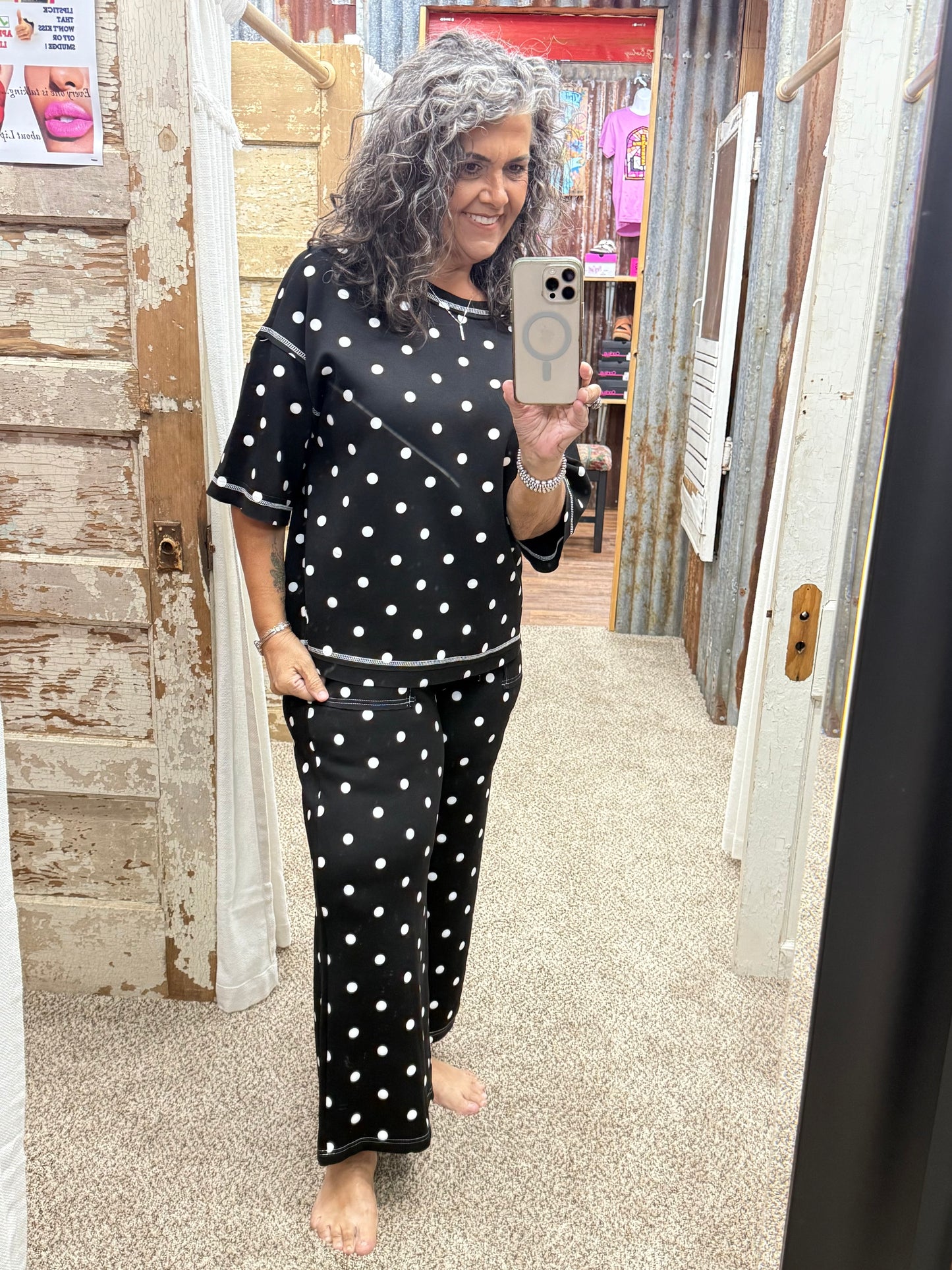 Scuba Polka Dot Lounge Set: BLACK/WHITE