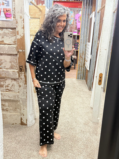 Scuba Polka Dot Lounge Set: BLACK/WHITE