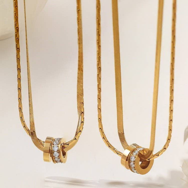 18K STAINLESS STEEL TARNISH FREE LAYERED NECKLACE | 40NK9645: GOLD
