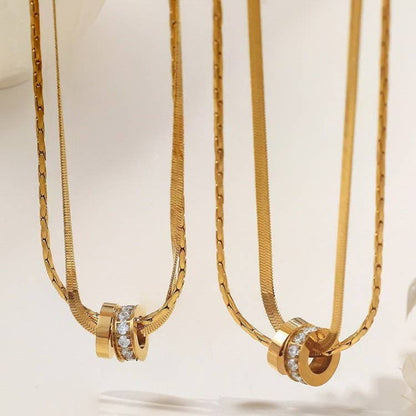 18K STAINLESS STEEL TARNISH FREE LAYERED NECKLACE | 40NK9645: GOLD