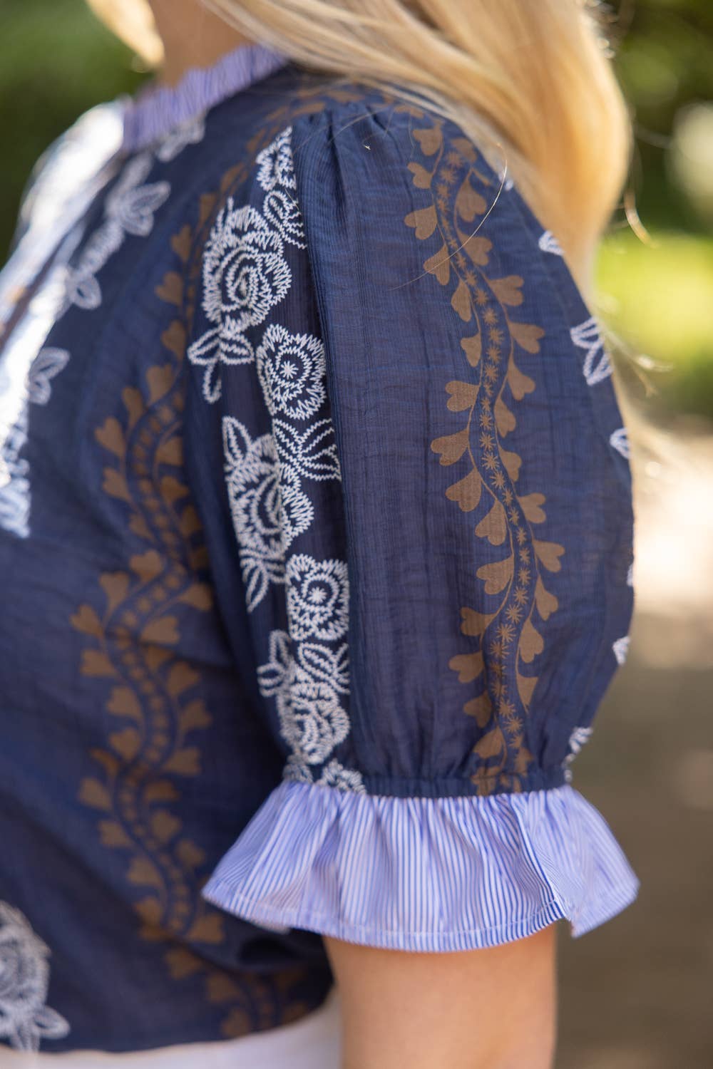 Stripe Ruffle Detail Floral Printed Top