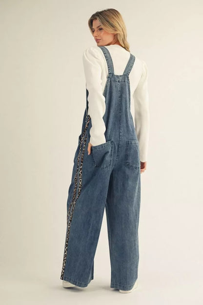 Denim / Leopard Trim Overalls