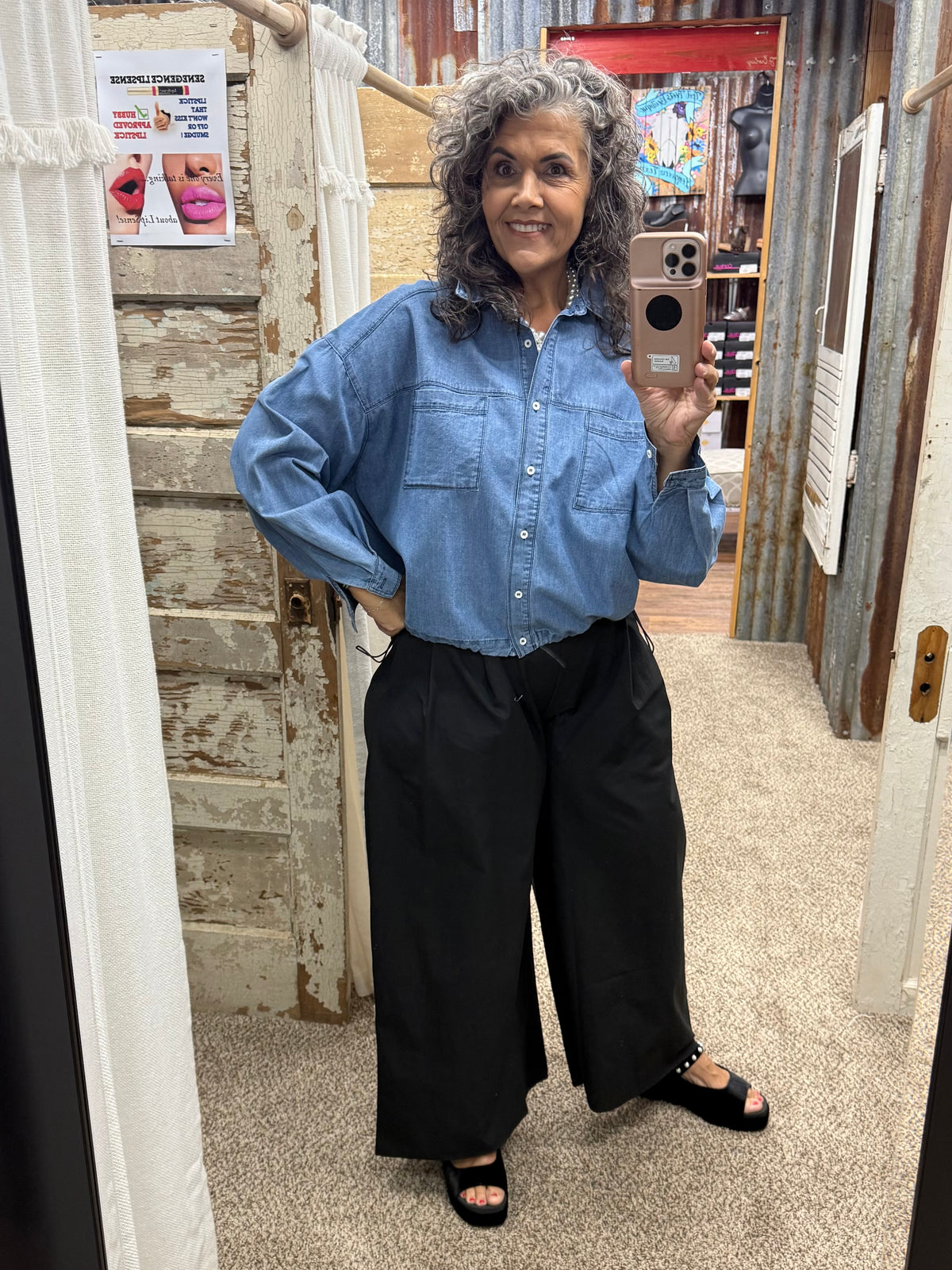 Brad & Rena Relaxed Denim-Inspired Long-Sleeve Top
