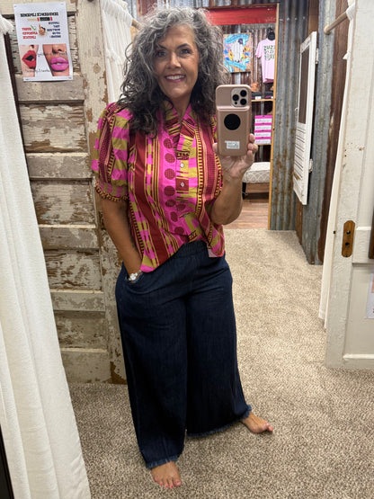 Entro Mixed Plum Print Top