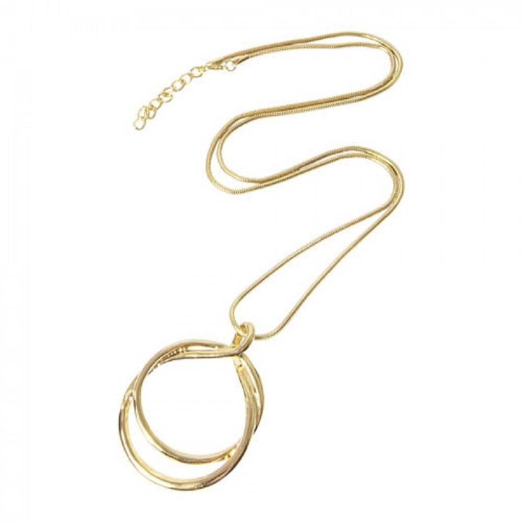 Double Ring Long Statement Necklace: Yellow Gold