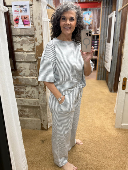 Heather Grey Striped Lounge Set