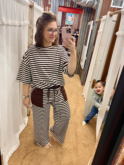 Ivory/Mocha Striped Knit Lounge Set
