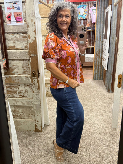 Entro Rust Puff Sleeve Top