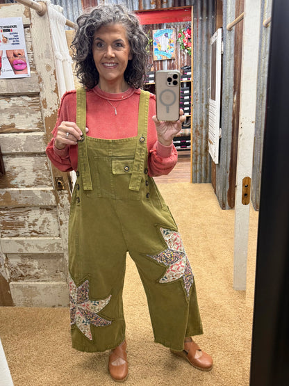 Patchwork Adjustable Strap Bib Overalls