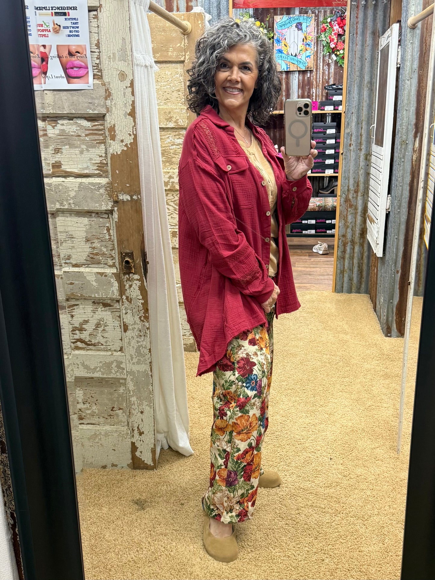 RED WINE SHARKBITE SOFT WASHED COTTON GAUZE TUNIC