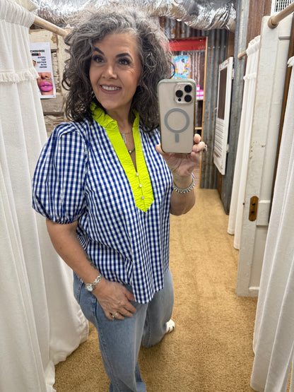 Indigo and Lime Blouse