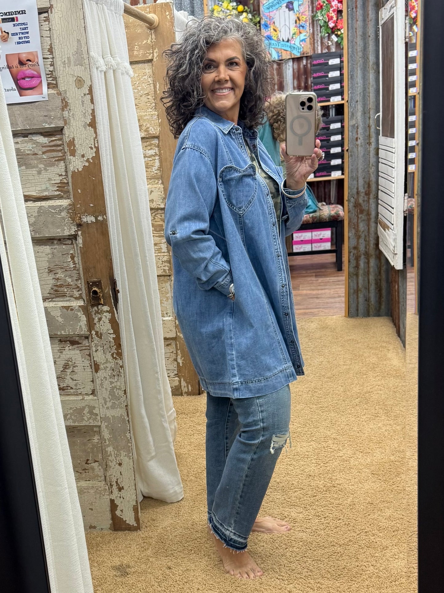 Denim Heart-Pocket Shirt / Jacket / Dress