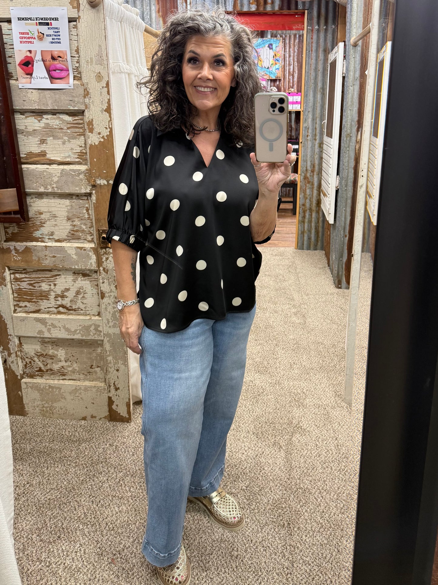 Black Blouse with Polka Dots