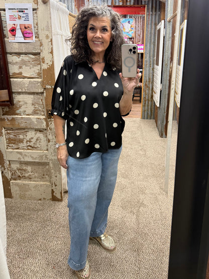 Black Blouse with Polka Dots