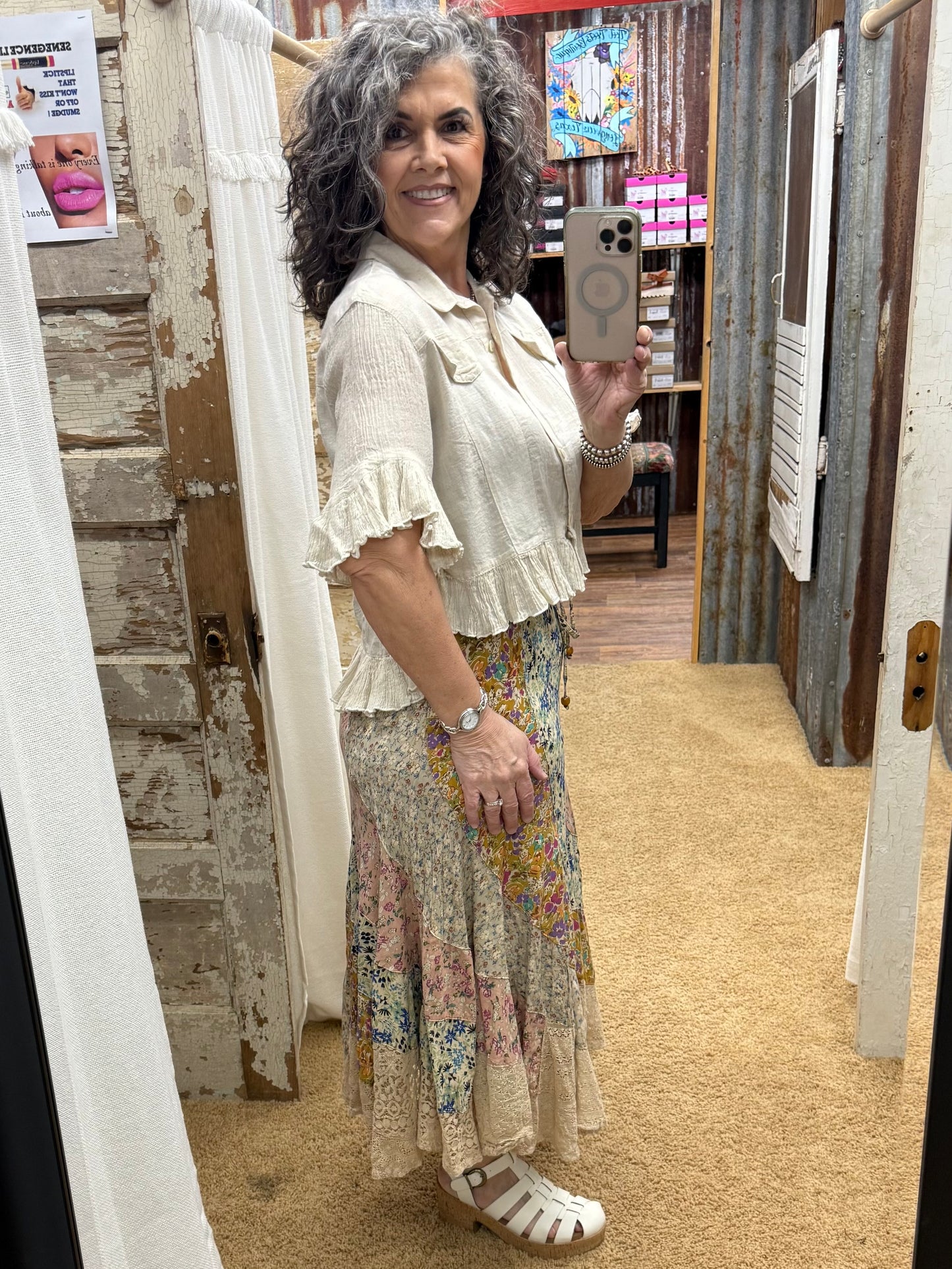 Crop Latte Top/Jacket With Ruffled Hem