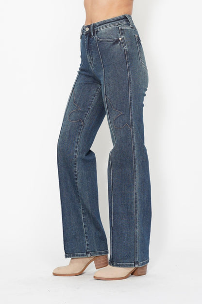 Judy Blue High Waist Western Seam Detail Straight Leg Jeans 88841