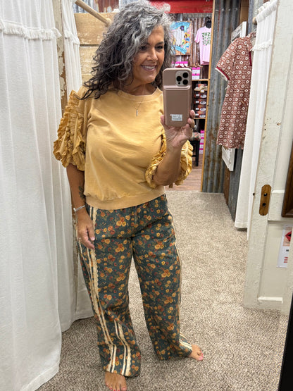 Honey Latte Ruffled Mineral Wash Top