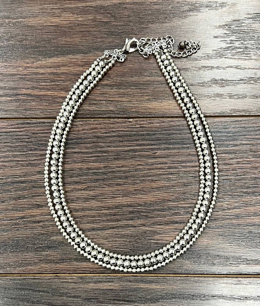 Handmade Silver Navajo Bead Necklace