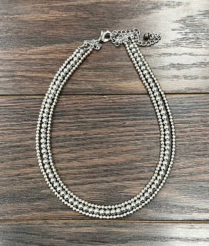 Handmade Silver Navajo Bead Necklace