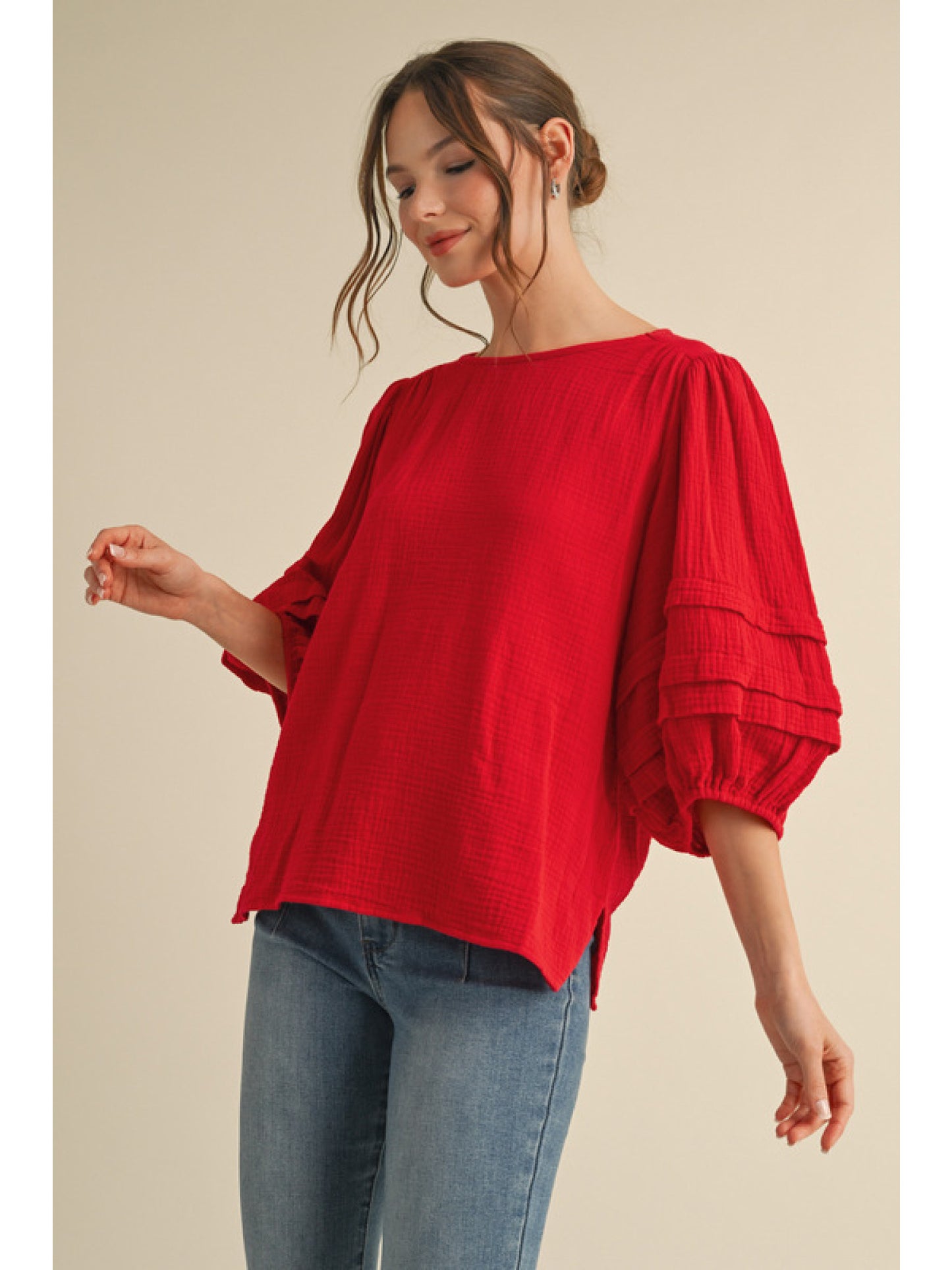 Just Be Gauze I Love You Red Blouse