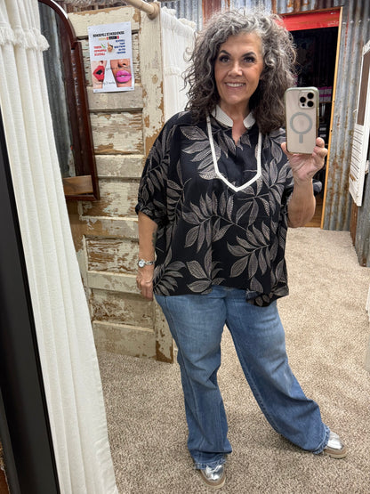 Black Tropical Relaxed-fit Blouse