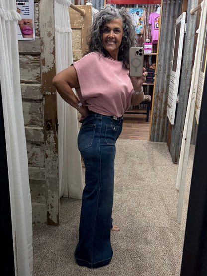 Judy Blue HW LUX Retro Wide w/ Front Patch Tab Closure DK Retro Fade Indigo Jeans 881159