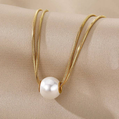 STAINLESS STEEL NON-TARNISH PEARL NECKLACE | 40NK9689: GOLD