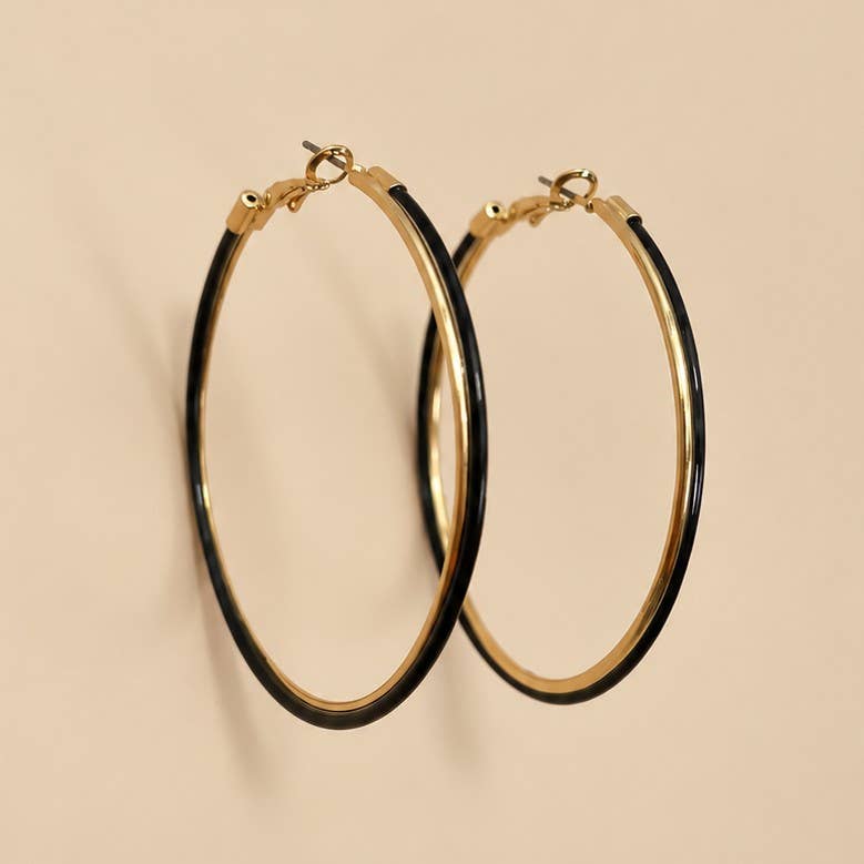 Oversized Black & Gold-Tone Hoop Earrings | 26E92616: GOLD