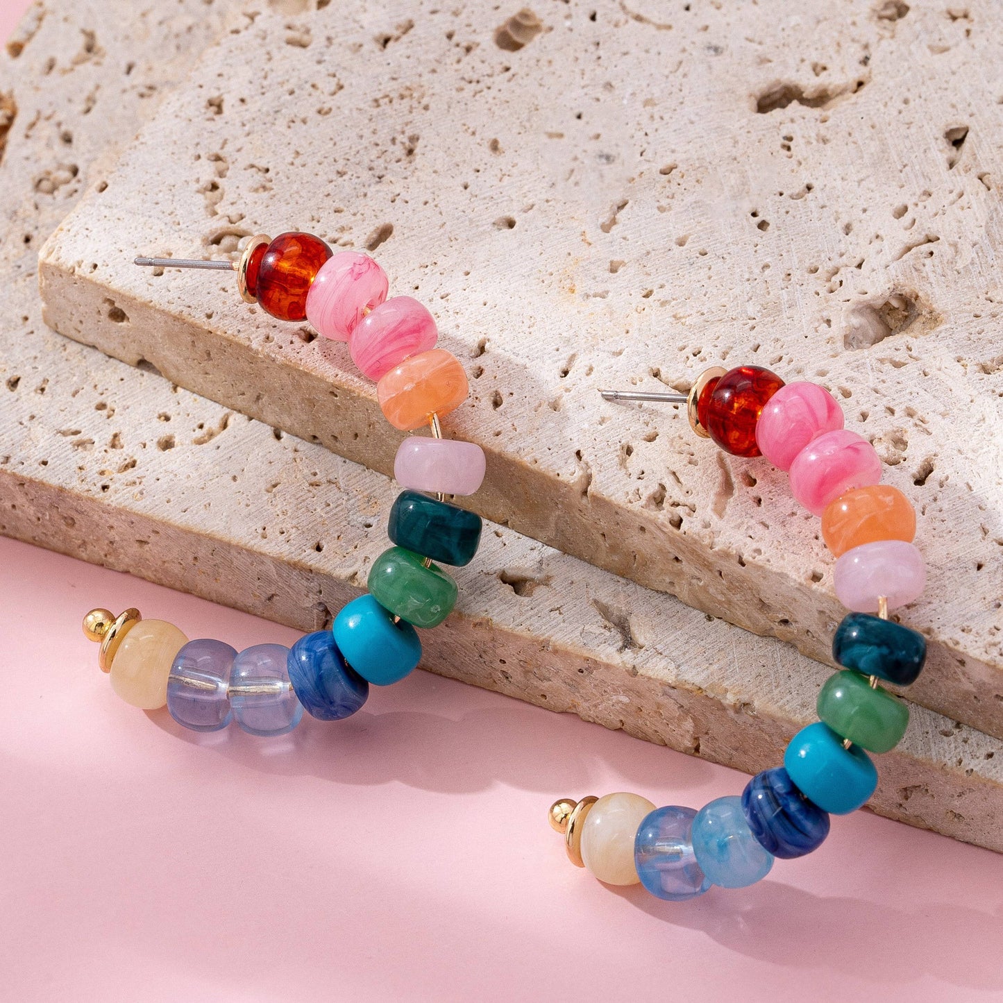 Rainbow Beaded Hoop Earrings | 80E61634: MULTI