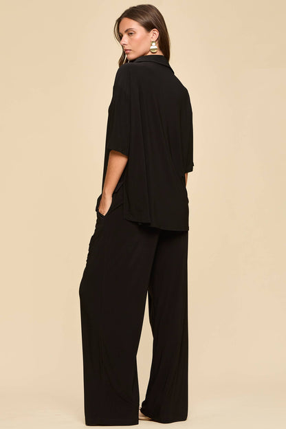 2-Piece Blouse + Relaxed Pants Resort Wear Black Set