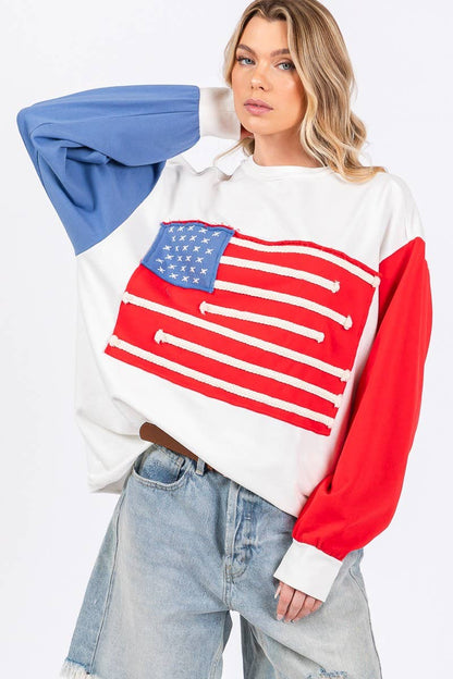 4TH OF JULY FRENCH TERRY AMERICAN FLAG SWEATSHIRT