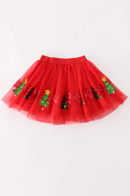 Red Christmas Tutu Sequin Skirt