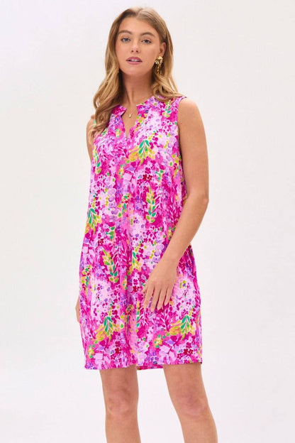 Floral Pink Back Pleat Detail Lizzy Dress