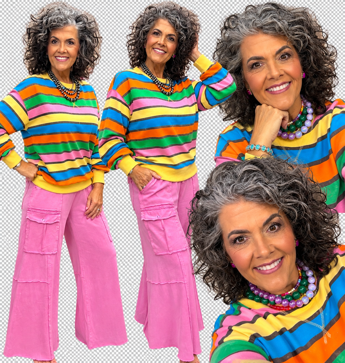 Mineral Washed Terry Stripe Pullover: HONEY COMBO