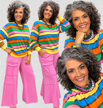 EASEL BUBBLE GUM WASHED WIDE LEGS TERRY CARGO PANTS