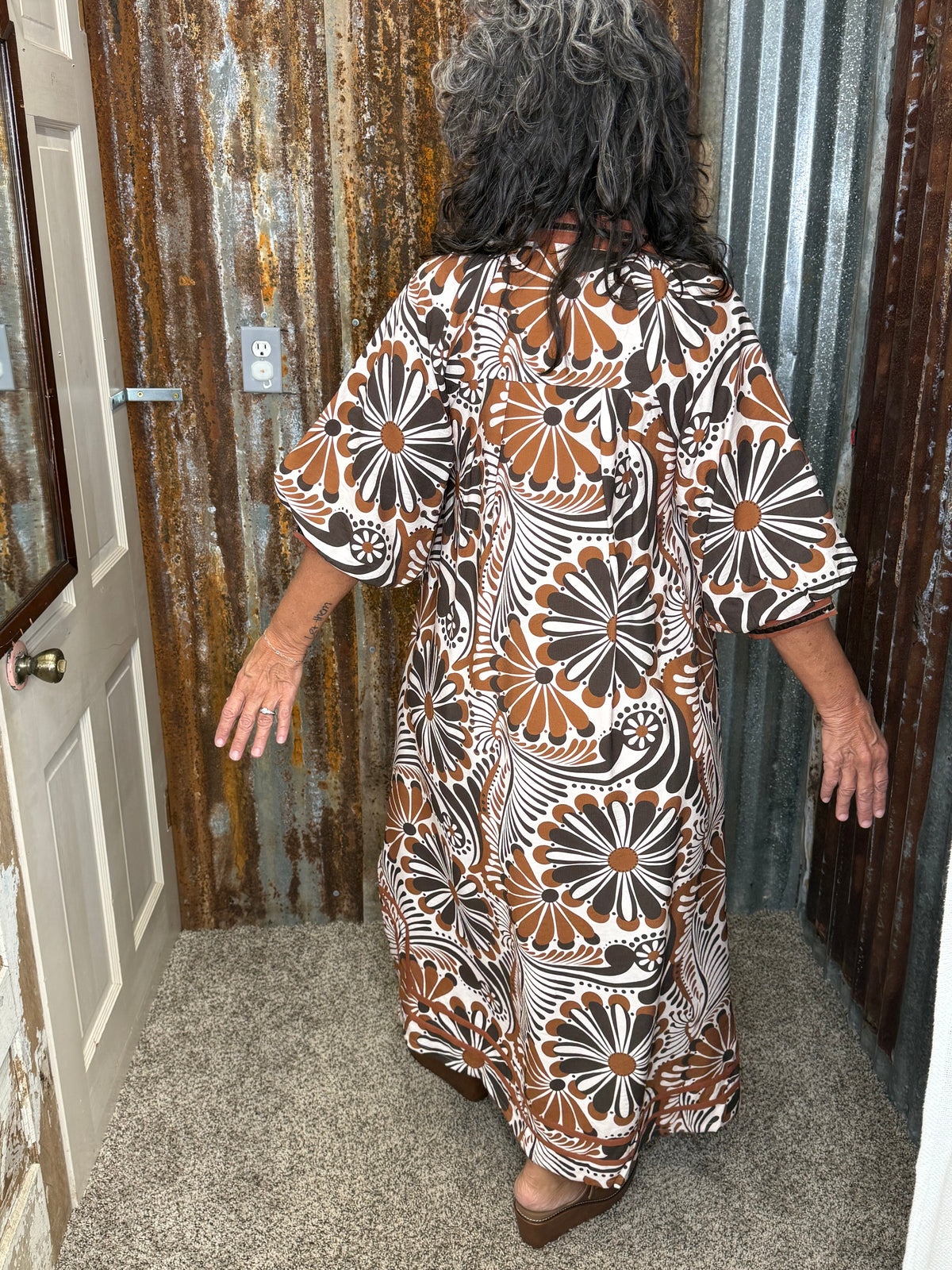 UMGEE Brown Mix Abstract Print Midi Dress
