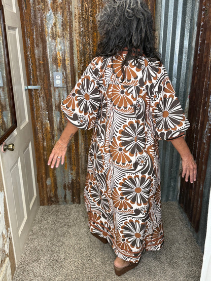 UMGEE Brown Mix Abstract Print Midi Dress