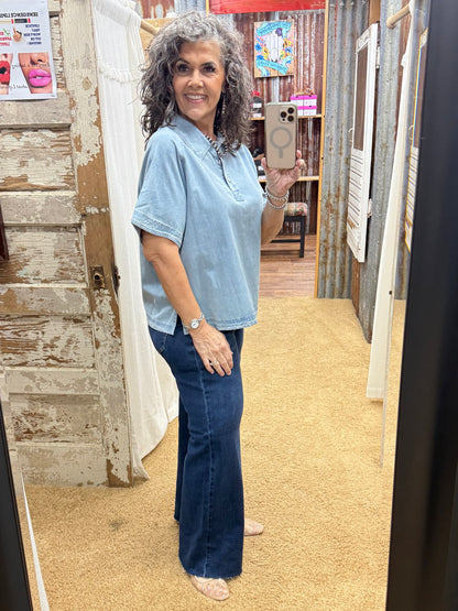 LIGHT DENIM SOFT WASHED DENIM TOP