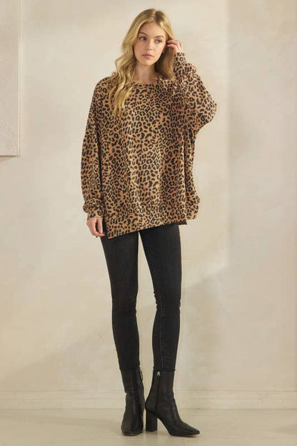 LONG SLEEVE ROUND NECK ANIMAL URBAN RIB TOP