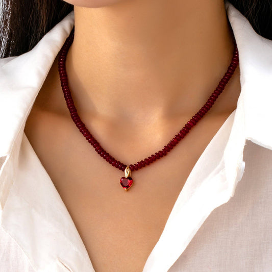 RED AGATE BEADED CHARM NECKLACE